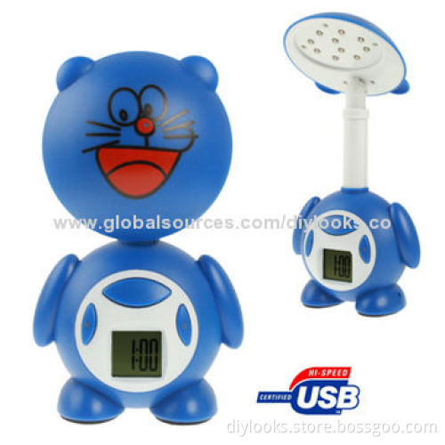 HH-518 USB/220V 10 LED Table Lamp with Alarm Clock (Blue)